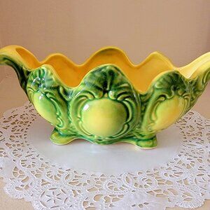 Vintage Hull USA #403 Footed Planter, Yellow and Green.